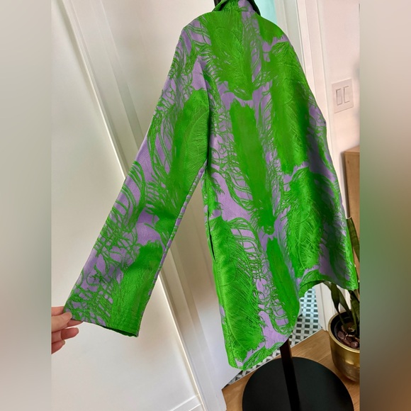 IRIS APFEL x H&M Feather Jacquard Weave Green and Purple Coat, Size S SOLD OUT - Picture 7 of 16